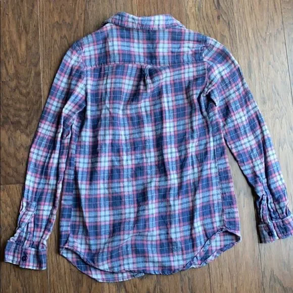 Navy Blue White and Red Flannel Plaid Shirt - Picture 3 of 5